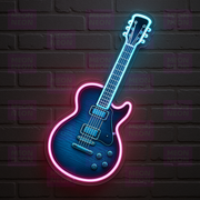 Electric Guitar LED Neon Sign - Rock Music Equipment - Professional Instrument - Blue & Pink Light
