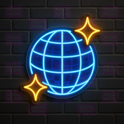 Global Music LED Neon Sign - World Music Symbol - International Sound - Blue & Gold Light