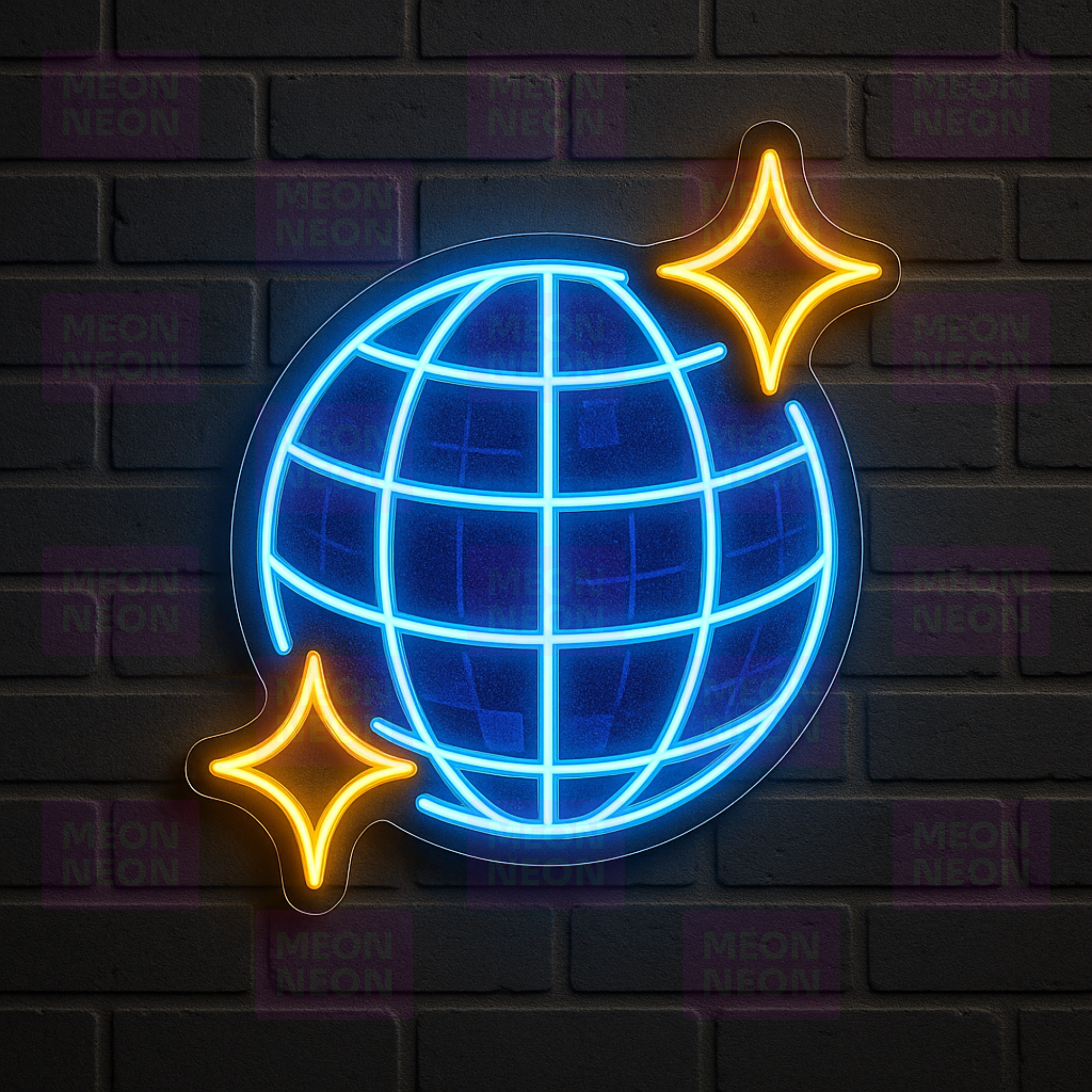 Global Music LED Neon Sign - World Music Symbol - International Sound - Blue & Gold Light