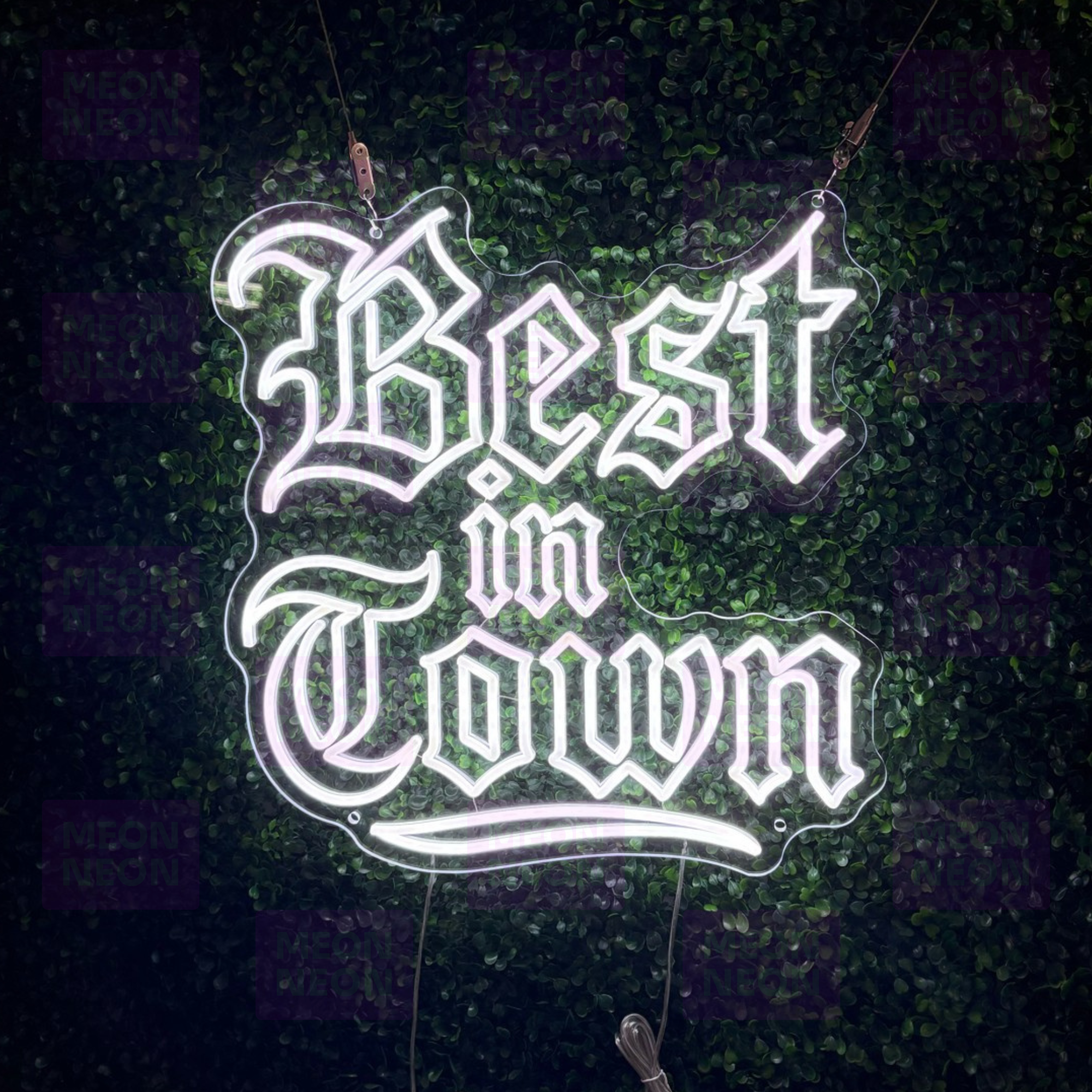 Best in Town LED Neon Sign - Gothic Tattoo Style - White Lettering - Traditional Typography