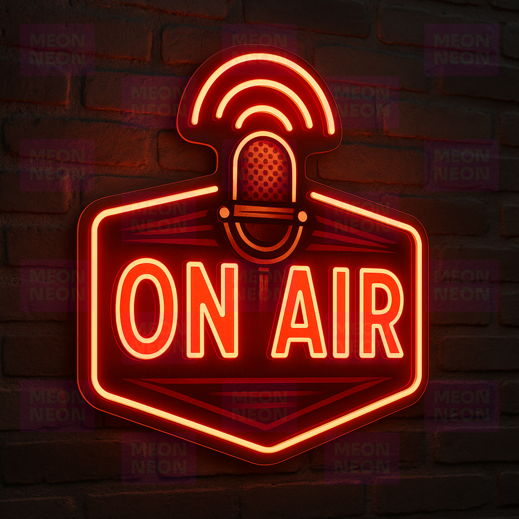 ON AIR Broadcasting LED Neon Sign - Vintage Microphone Design - Studio Equipment - Red & Orange Light