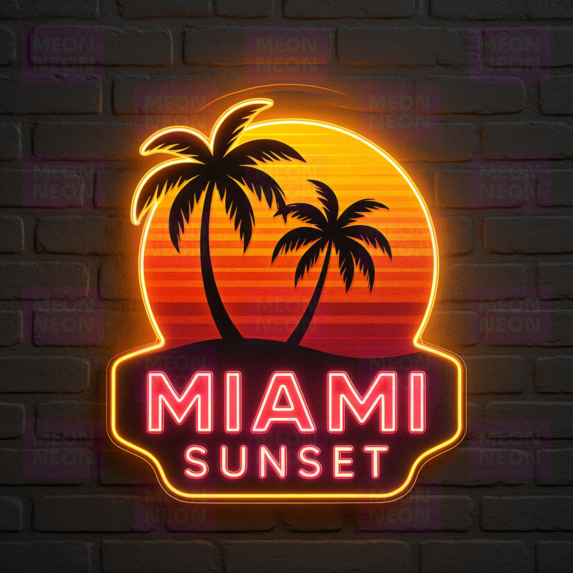 Miami Sunset LED Neon Sign - 80s Vice Style - Palm Trees & Sunset - Orange Red Pink Gradient