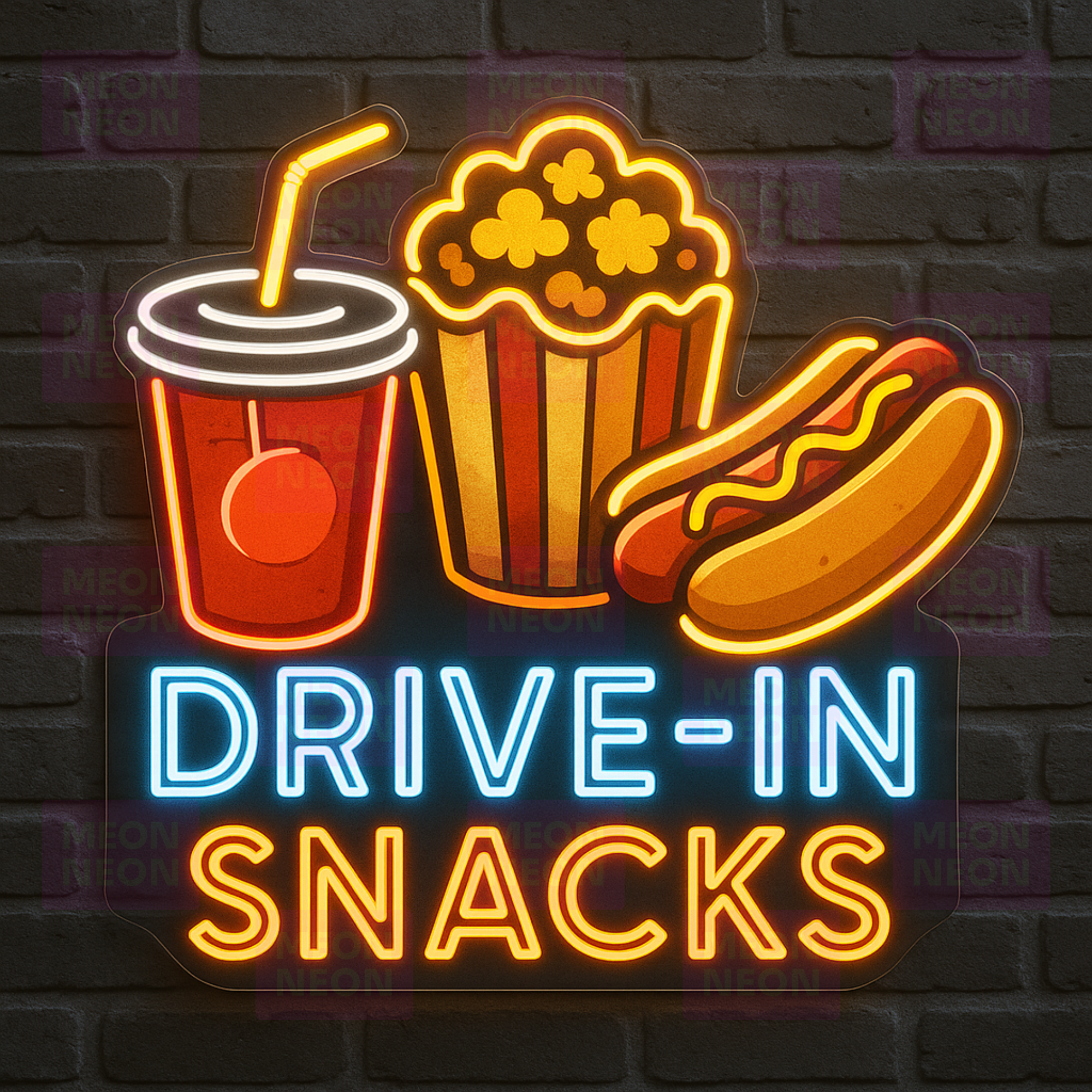 Movie Theater Snacks LED Neon Sign - Cinema Concession - Popcorn Soda Hot Dog - Red Yellow