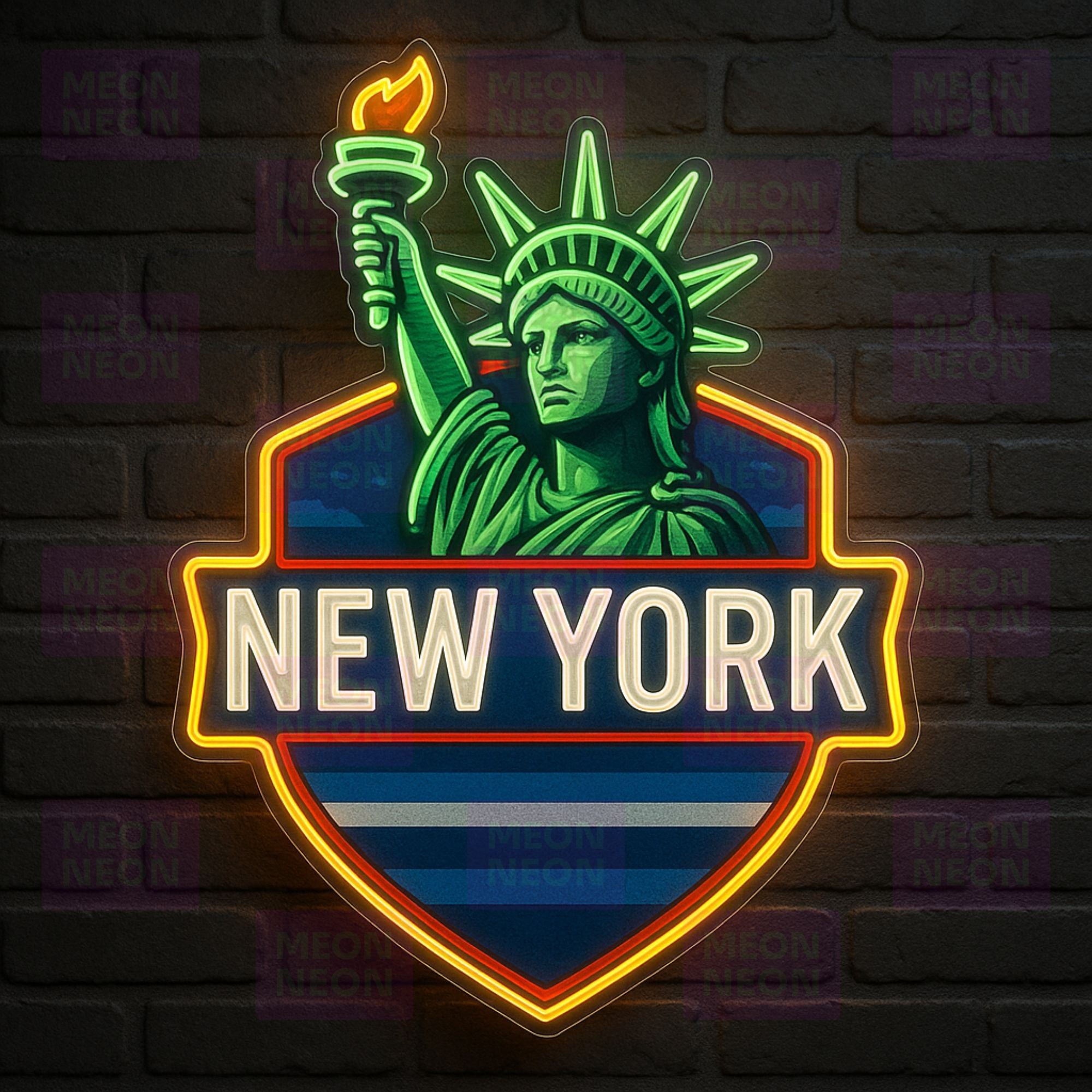 New York Shield with Statue of Liberty Neon Sign