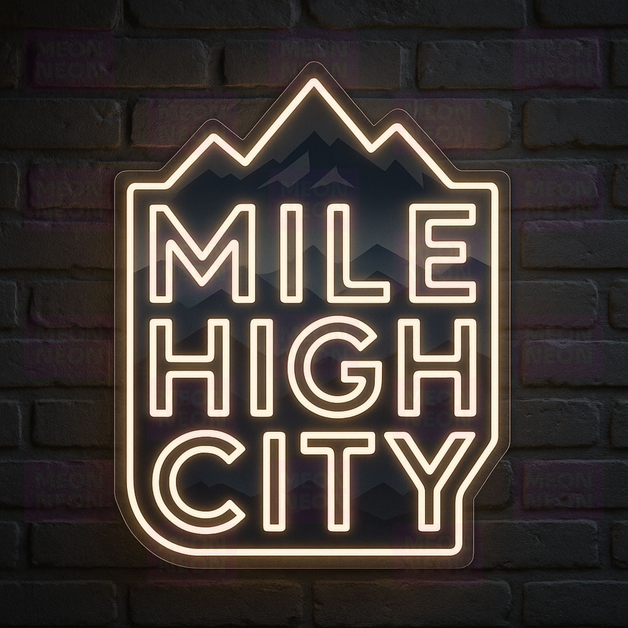 Mile High City LED Neon Sign - Colorado Typography - Custom Mountain Design - Premium White Light