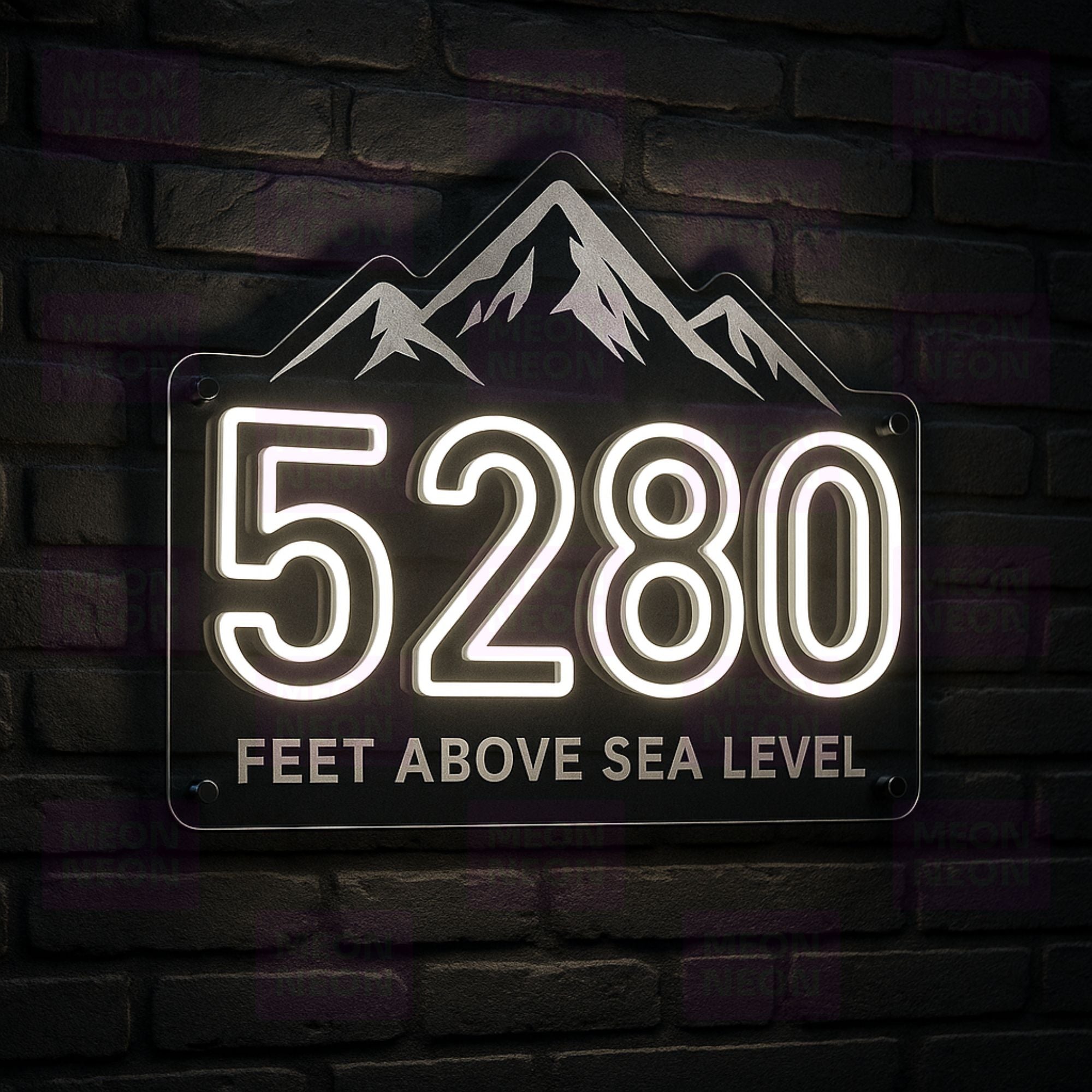 5280 Elevation LED Neon Sign - Mile High Altitude - Bold Number Display - Bright White Light