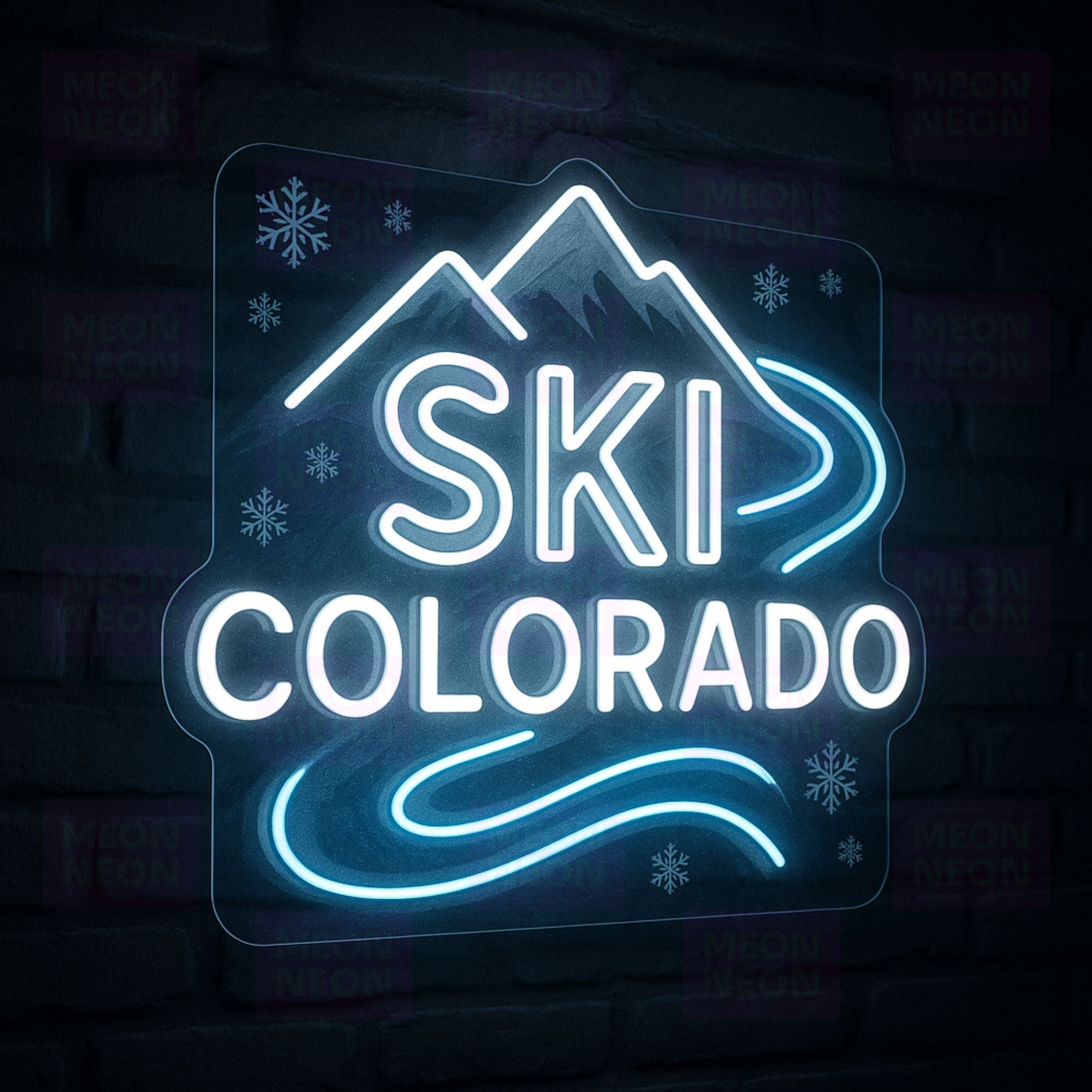 Ski Colorado LED Neon Sign - Winter Sports Design - Dynamic Slope Lines - White & Ice Blue