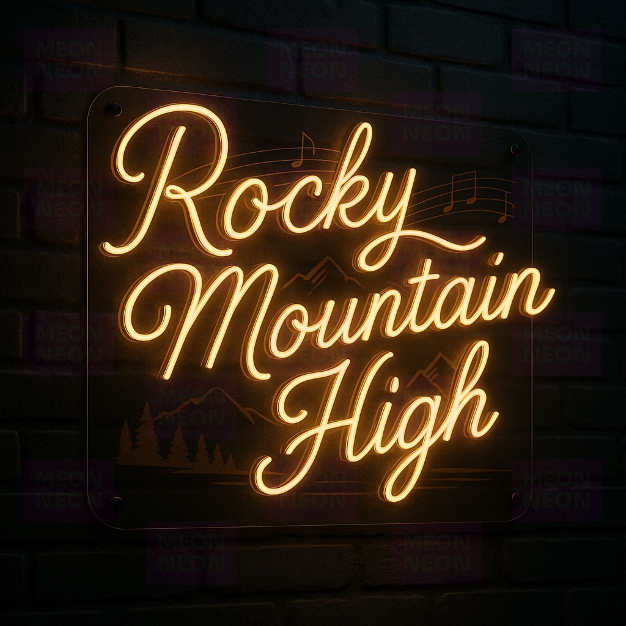 Rocky Mountain High LED Neon Sign - John Denver Tribute - Musical Script - Warm Golden Light