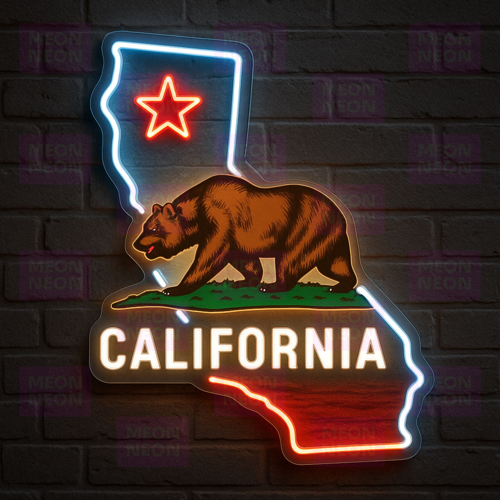 California State Shape Beach Scene Neon Sign