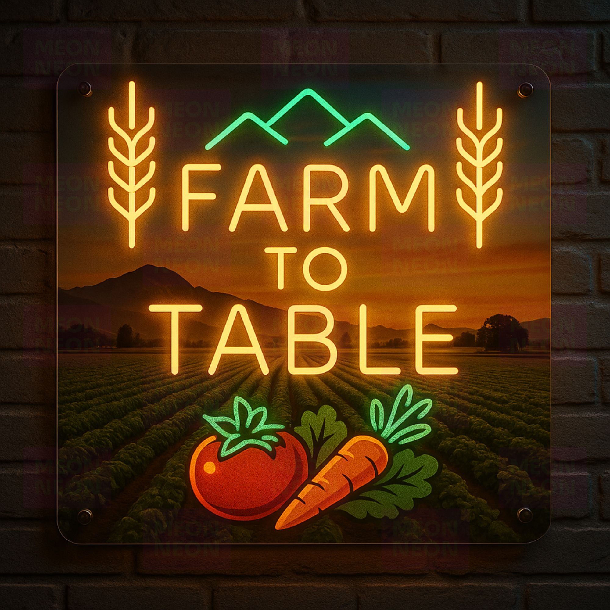 Farm to Table LED Neon Sign - Colorado Agriculture - Local Sourcing - Amber & Green Light
