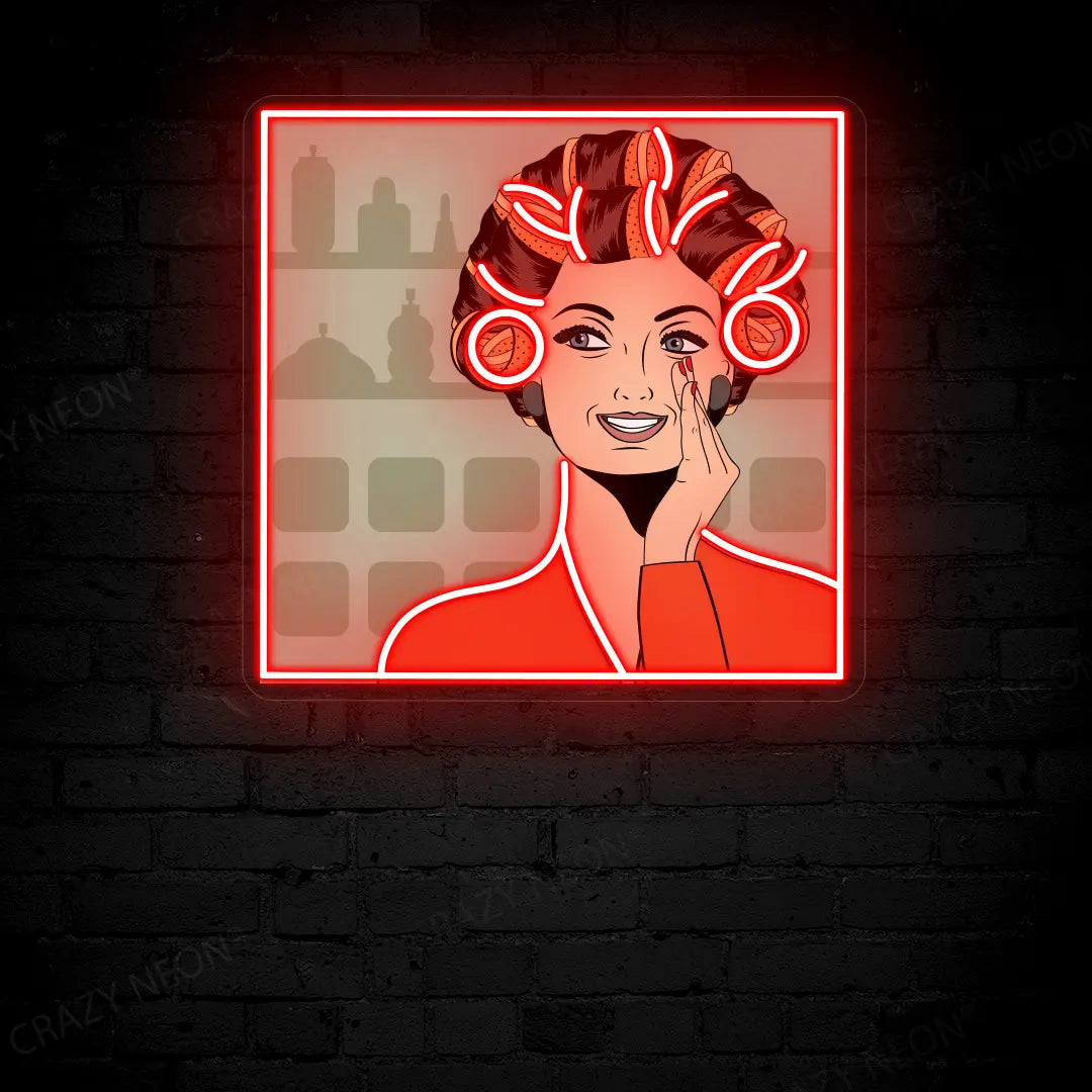 Chic Curly Hair Girl Art Work Neon Sign image 1
