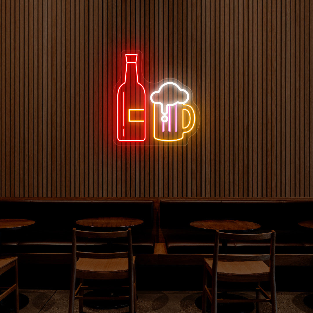 Beer Bottle And Mug Neon Sign - Multicolor image 1