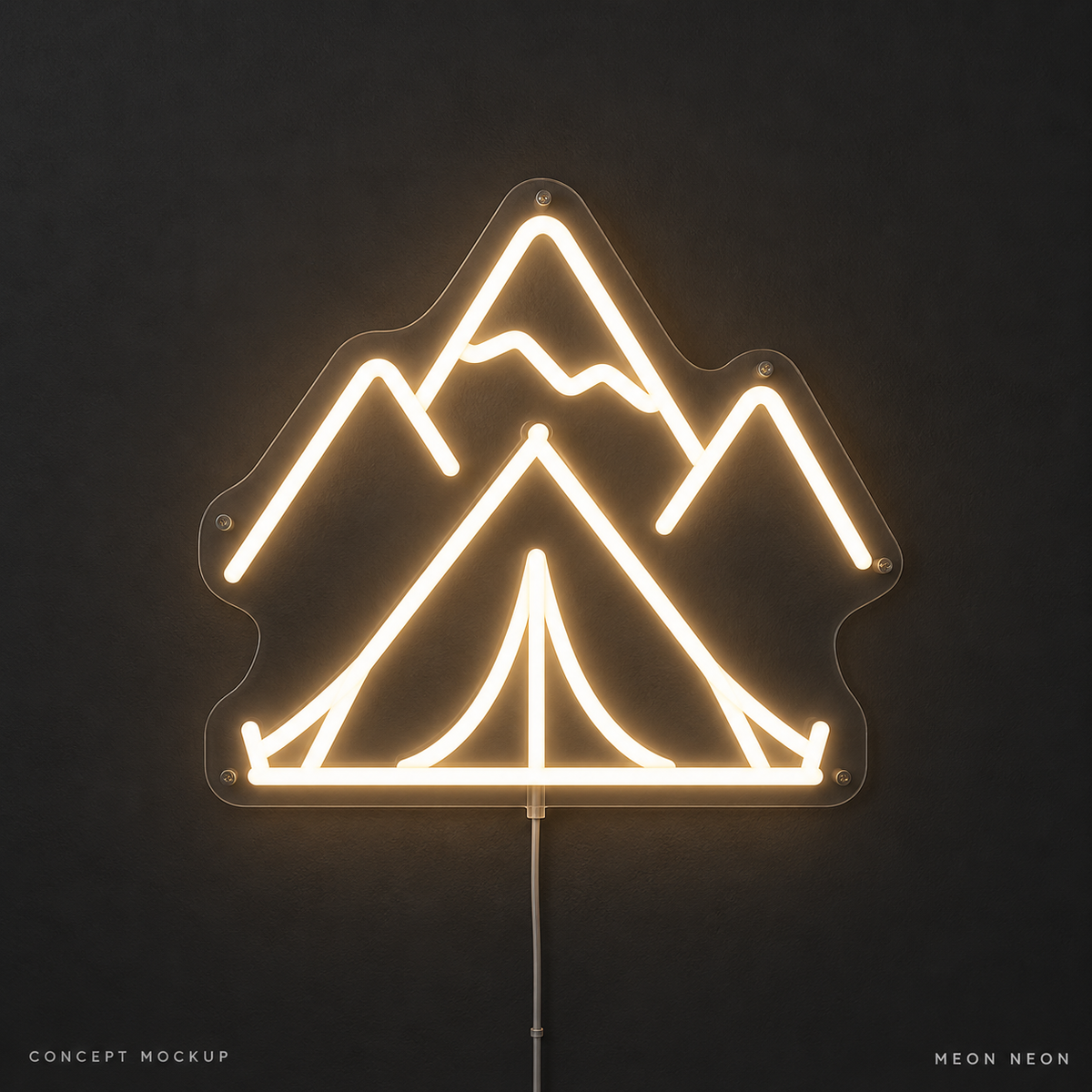 Mountain Tent Warm White LED neon concept mockup