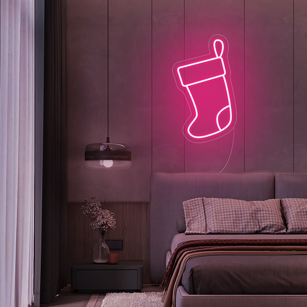 Christmas Stocking LED Neon Sign (Style 2) in Hot Pink