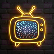 Vintage TV LED Neon Sign - Retro Television - Static Screen Effect - Yellow Frame & Blue Static