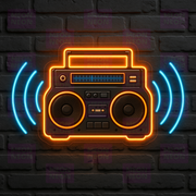 Boom Box LED Neon Sign - Street Music Culture - Sound Wave Animation - Orange Blue