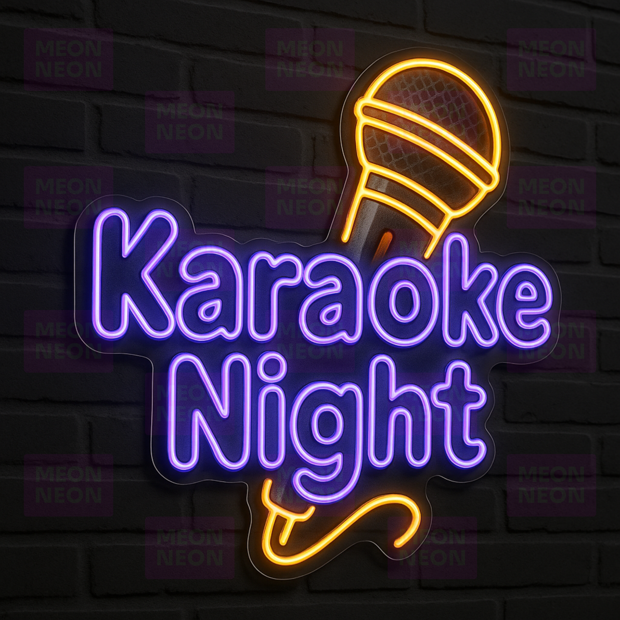 Karaoke Night LED Neon Sign - Microphone Design - Entertainment Event - Purple & Orange Light