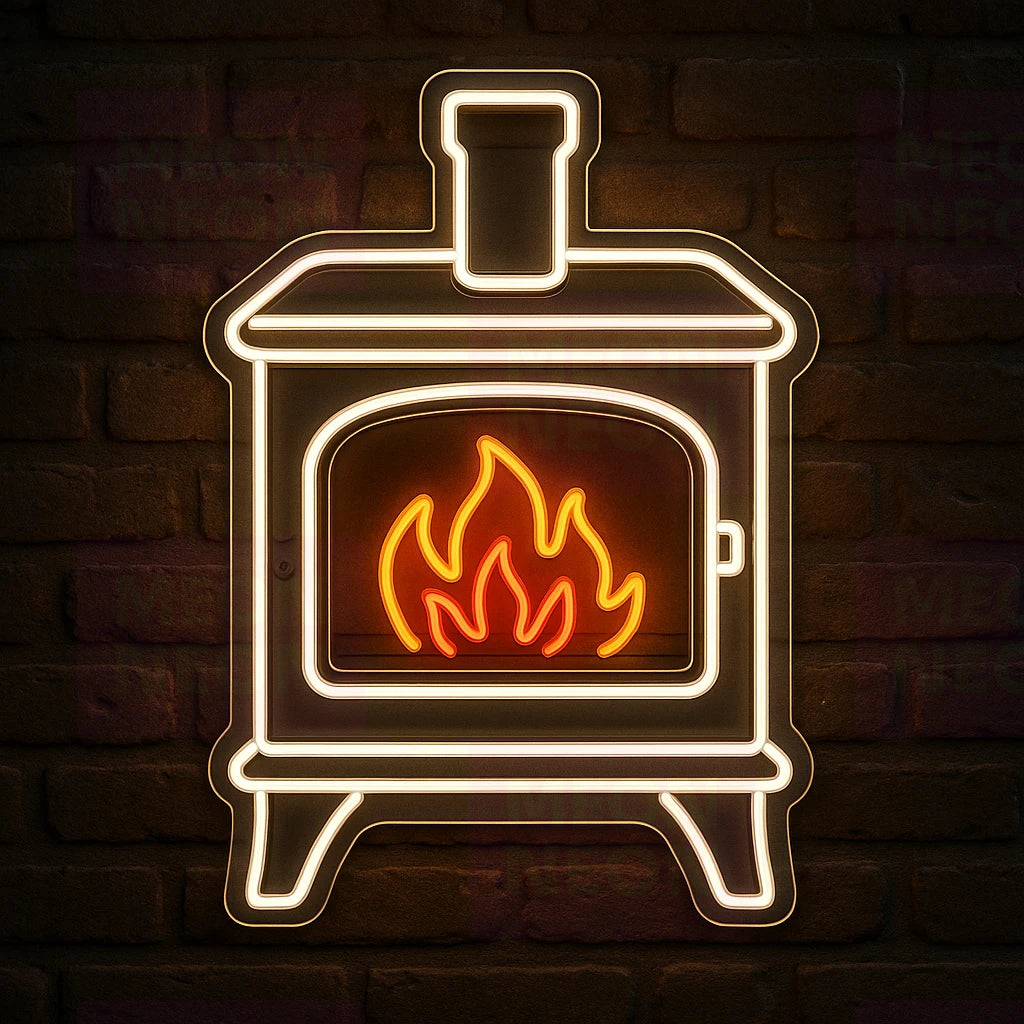 Wood Stove Cozy LED Neon Sign
