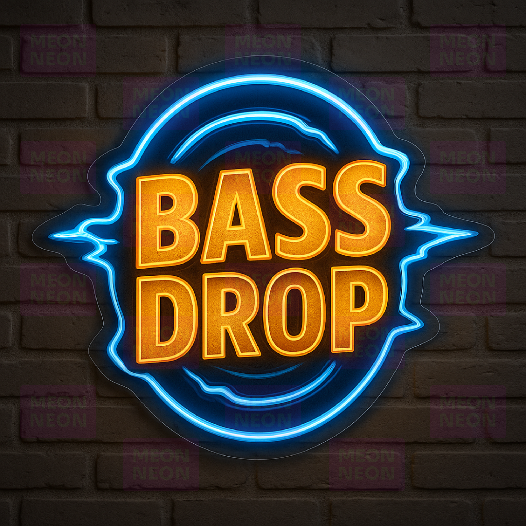 Bass Drop LED Neon Sign - Electronic Music Design - Sound Wave Energy - Blue & Orange Light