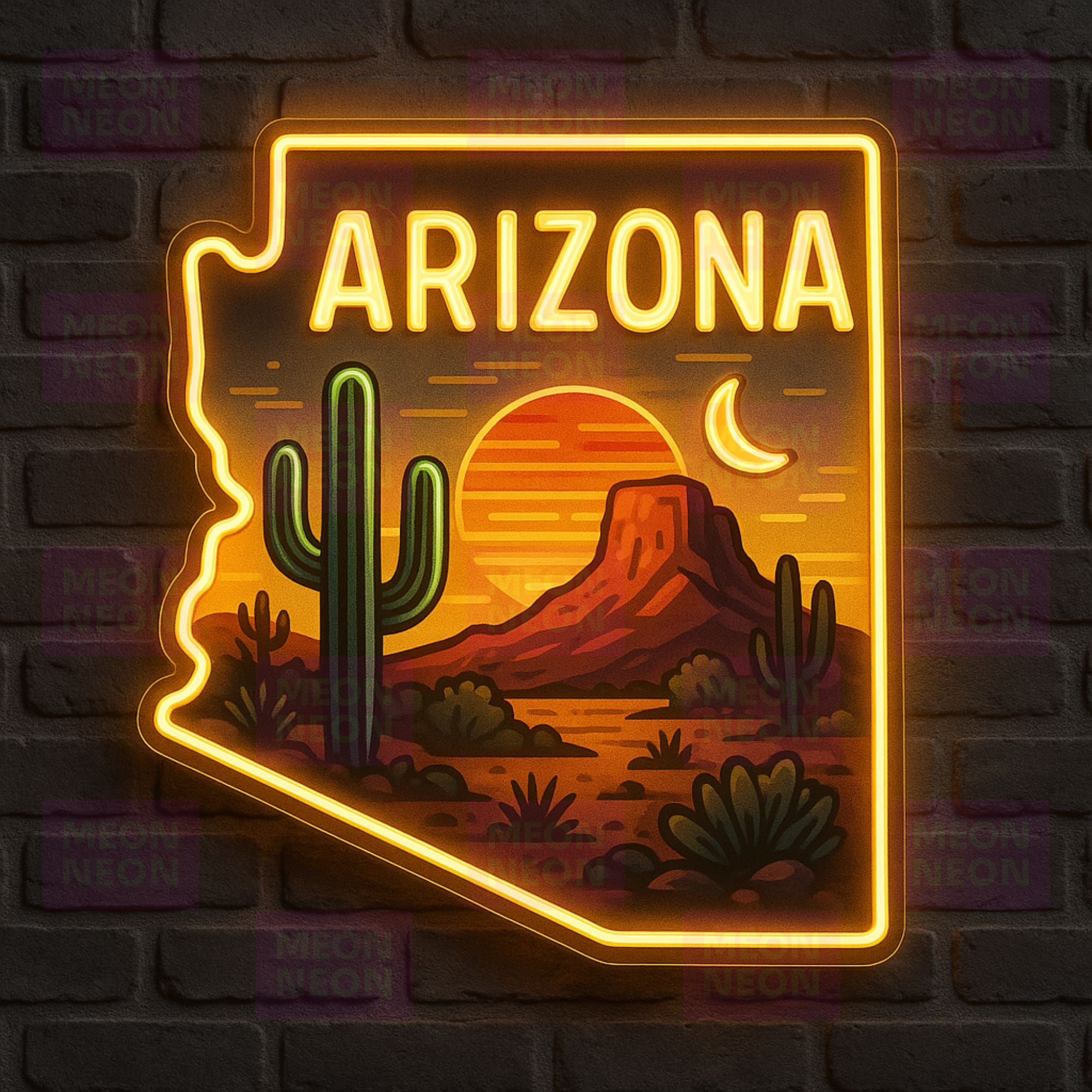 Desert Dreams - Arizona Vintage Landscape Neon Sign