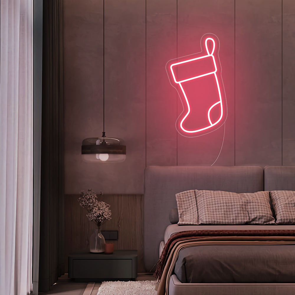Christmas Stocking LED Neon Sign (Style 2) in Light Pink