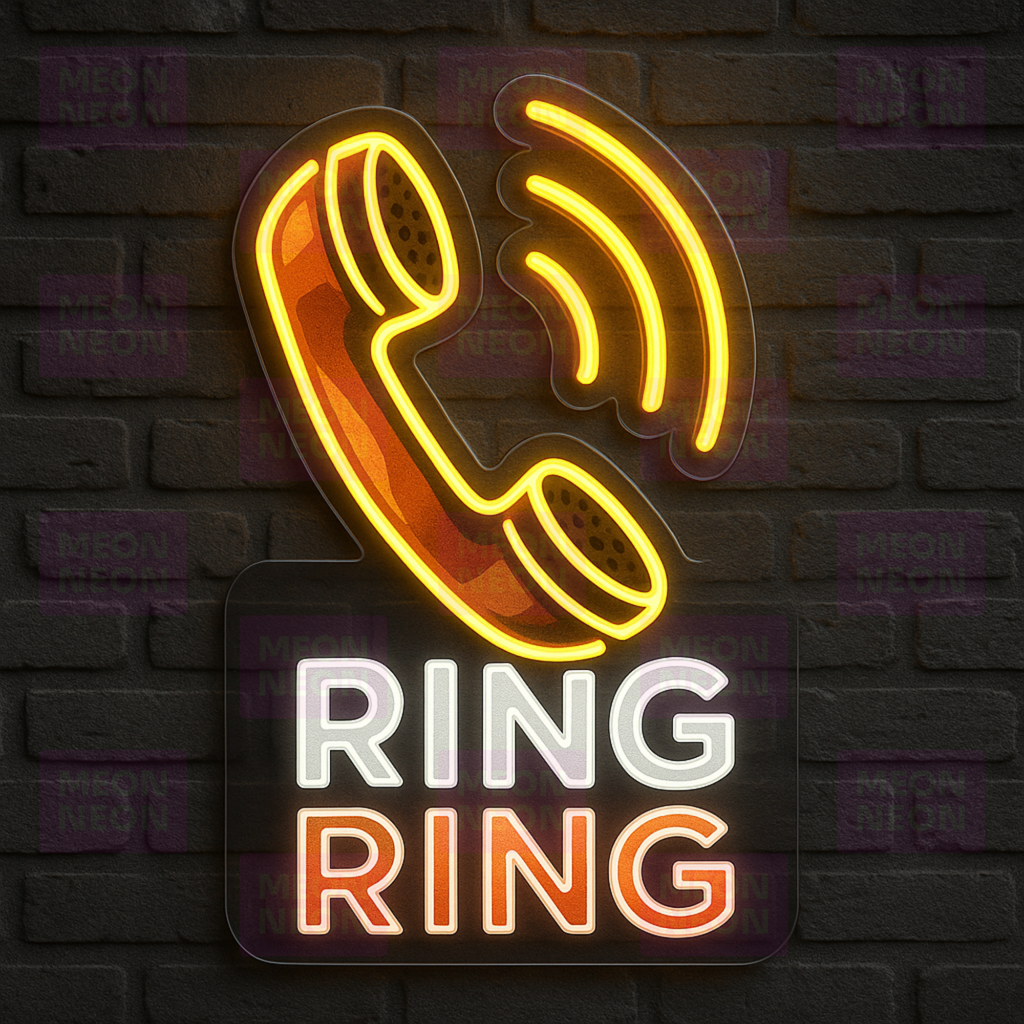 Ring Ring LED Neon Sign - Vintage Telephone - Retro Communication - Golden Yellow & Orange