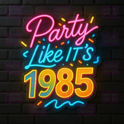 Party Like It's 1985 LED Neon Sign - Alternative Design - Cyan & Magenta - 80s Wave Confetti