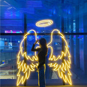 Angel Wings with Halo LED Neon Sign in Hot Pink