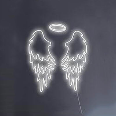 Angel Wings with Halo LED Neon Sign in Orange