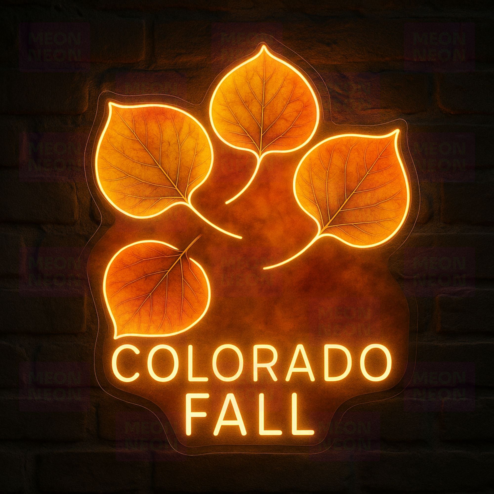 Aspen Leaves LED Neon Sign - Fall Season Design - Leaf Patterns - Golden Yellow Light - MEON NEON