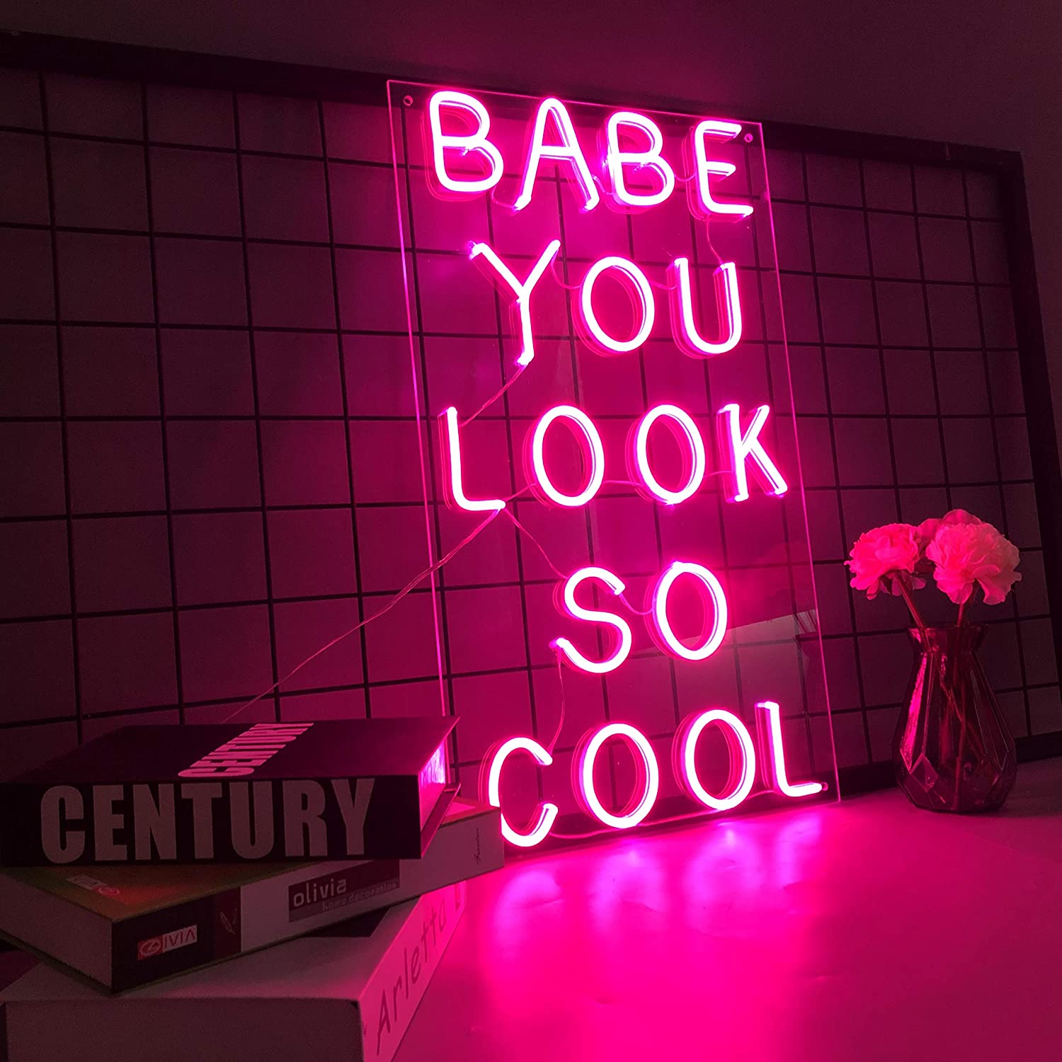 Babe You Look So Cool LED Neon Sign in Light Pink