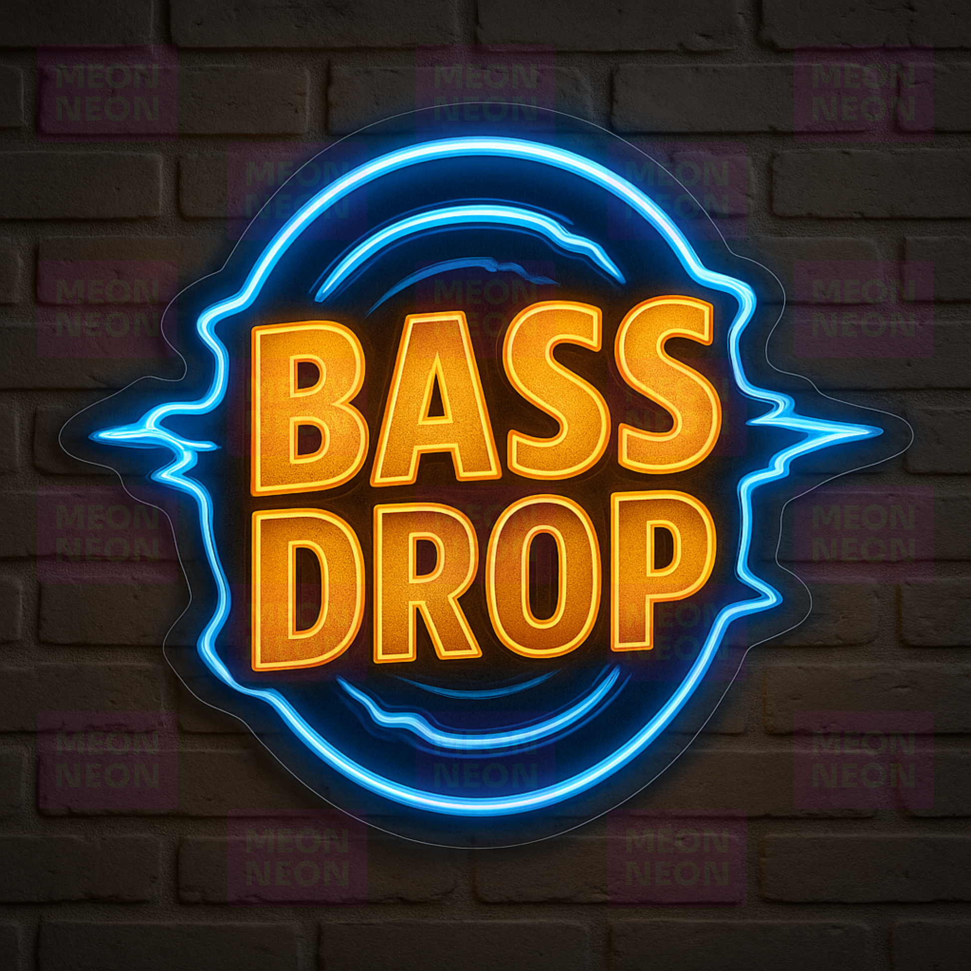 Bass Drop LED Neon Sign - Electronic Music Design - Sound Wave Energy - Blue & Orange Light - MEON NEON