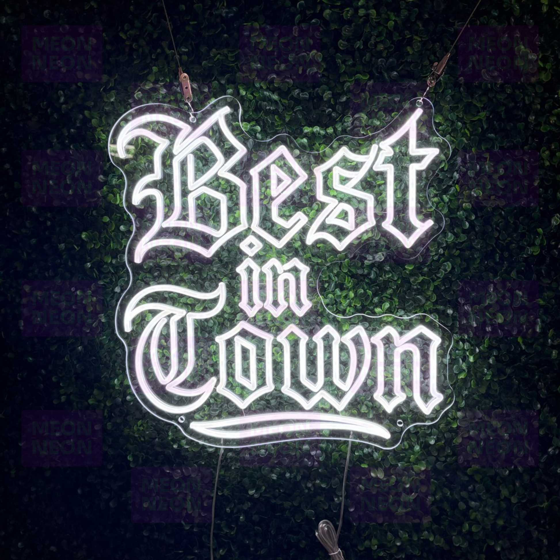 Best in Town LED Neon Sign - Gothic Tattoo Style - White Lettering - Traditional Typography - MEON NEON