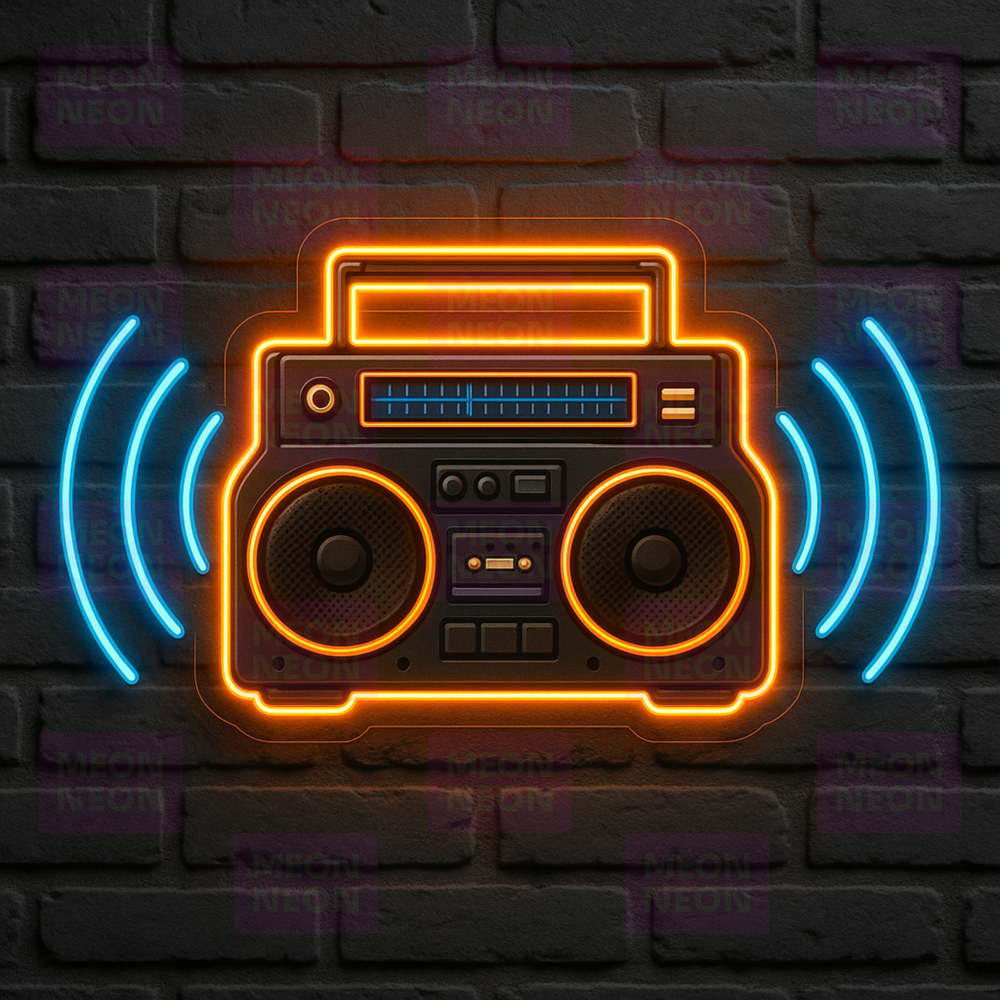 Boom Box LED Neon Sign - Street Music Culture - Sound Wave Animation - Orange Blue - MEON NEON