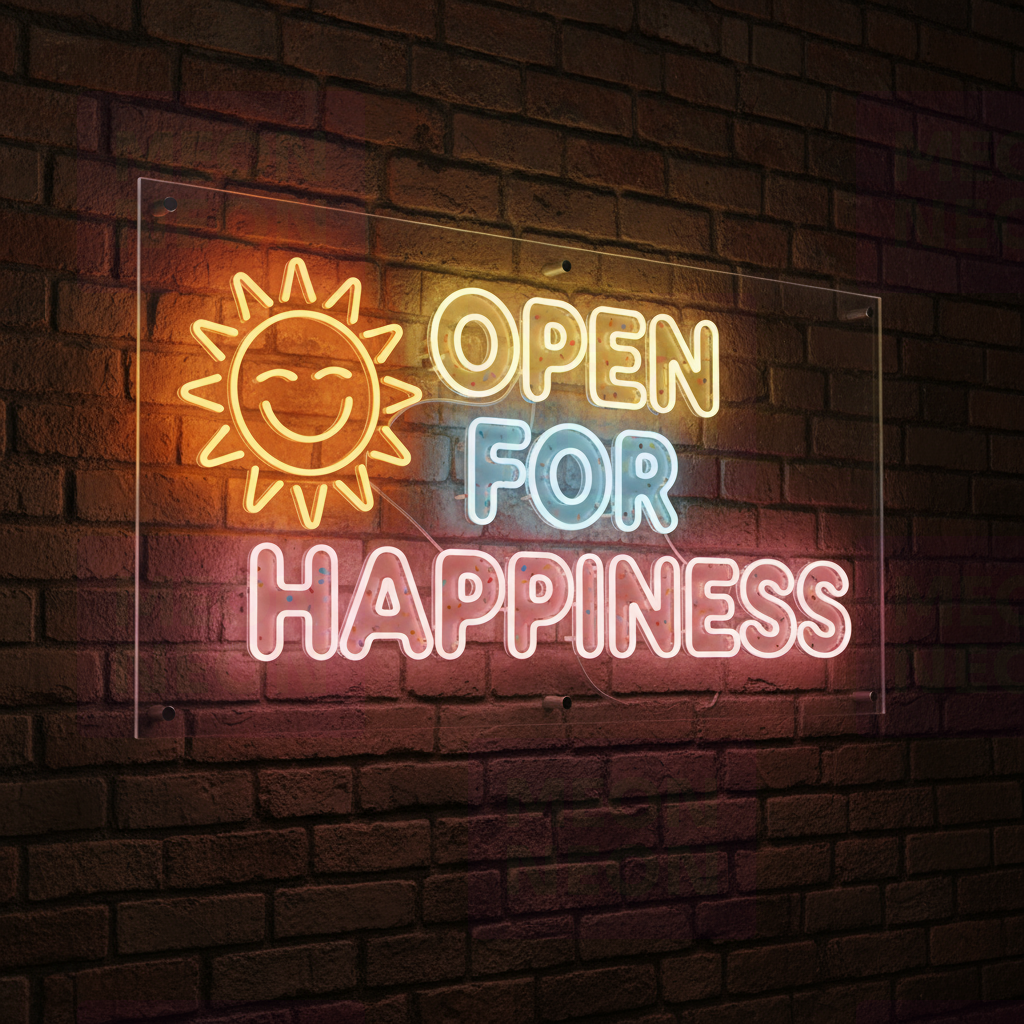 Bright 'Open For Happiness' LED Neon Sign