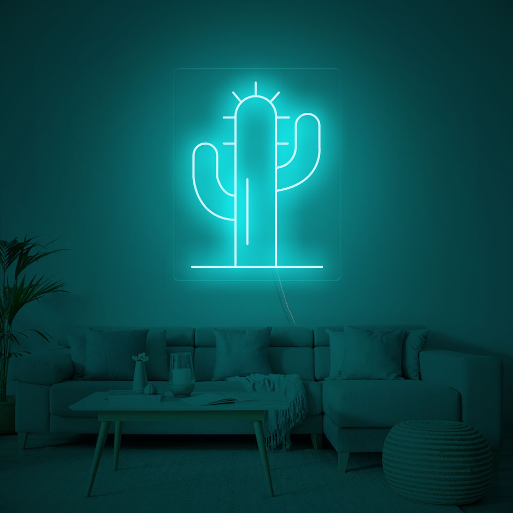 Cactus LED Neon Sign in Ice Blue