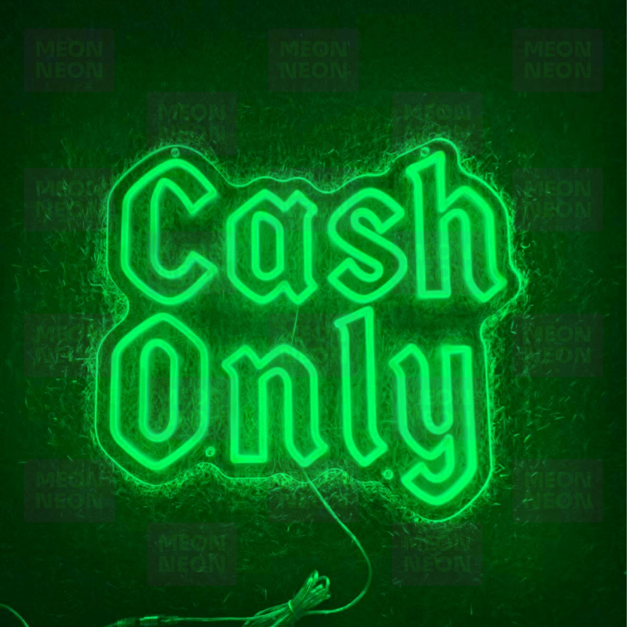 Cash Only LED Neon Sign - Vintage Tattoo Style - Bright Green Lettering - Traditional Shop Policy - MEON NEON