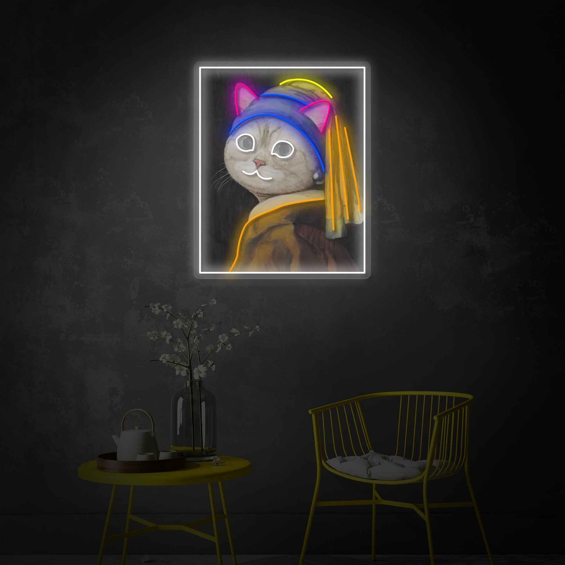 Cat With Pearl LED Neon Sign | Classic Art Remix - MEON NEON