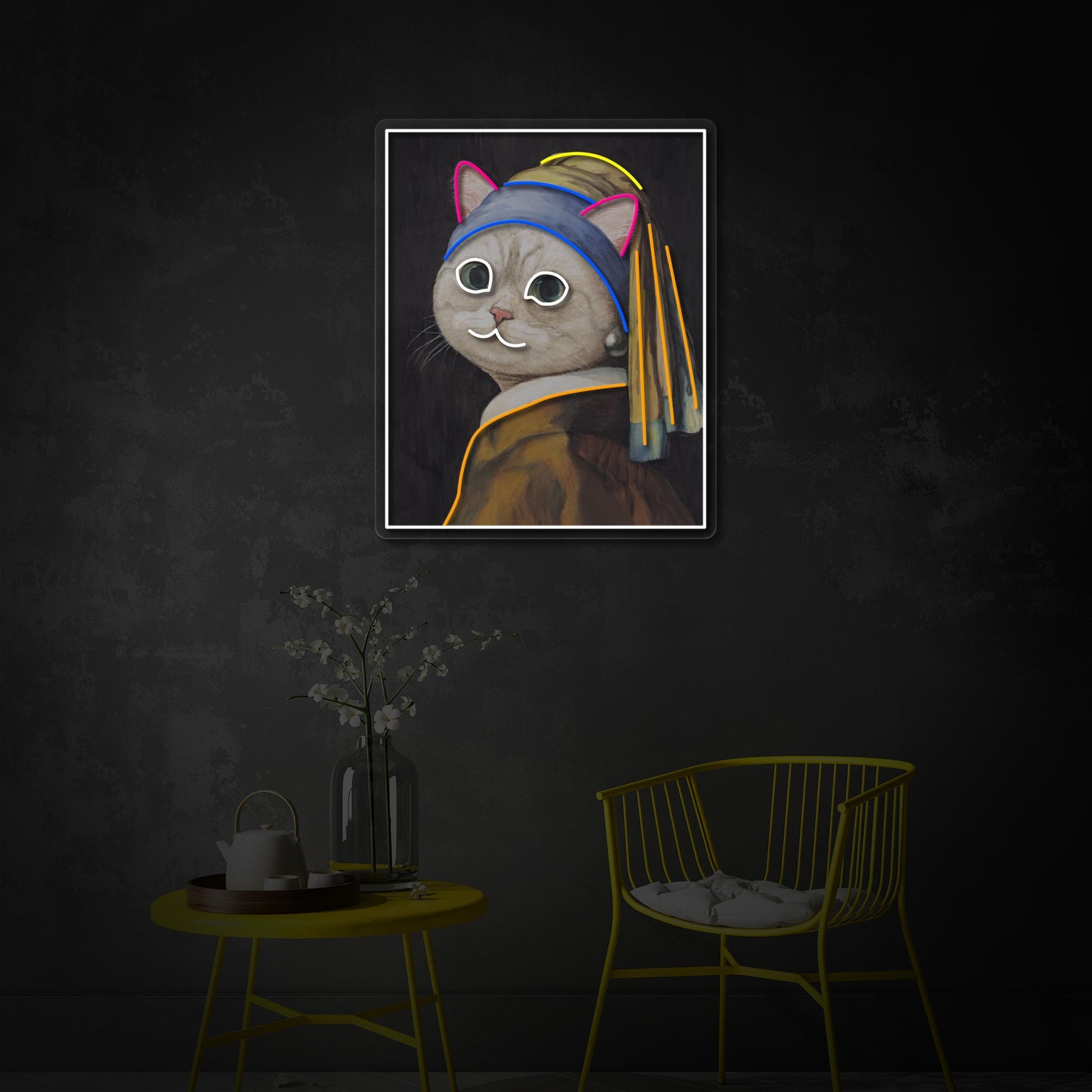 Cat With Pearl LED Neon Sign | Classic Art Remix - MEON NEON