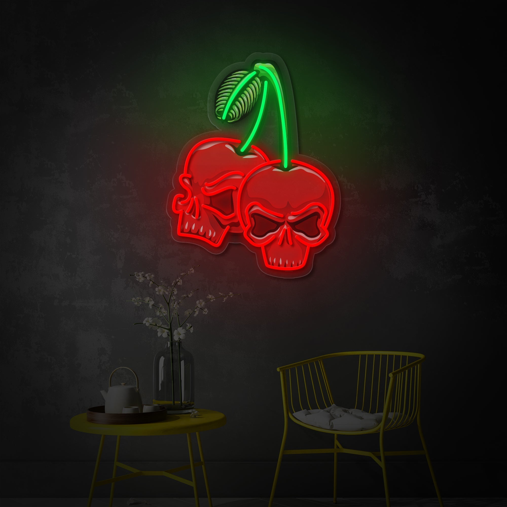 Cherry Skull LED Neon Sign | Gothic Food Art - MEON NEON