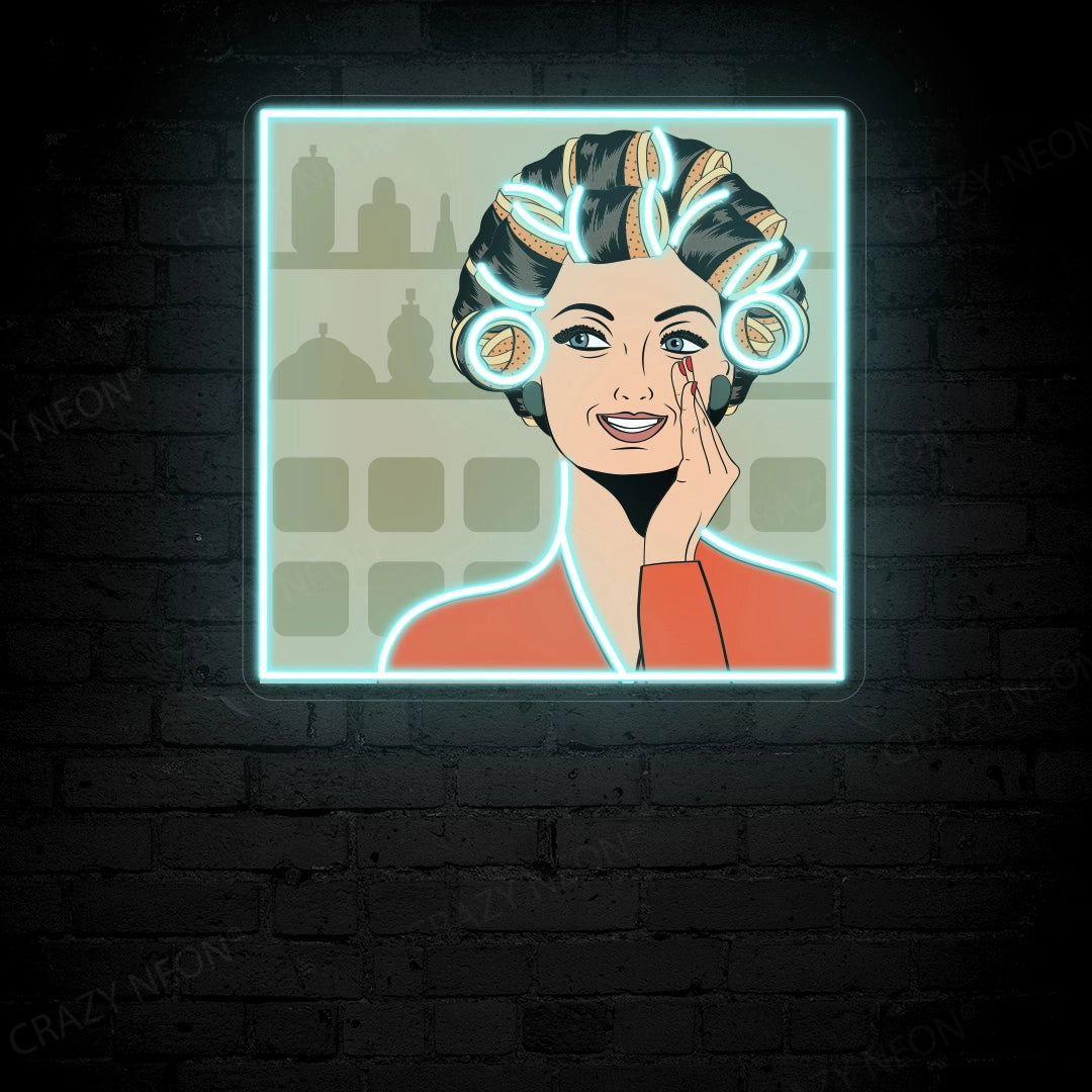 Chic Curly Hair Girl Art Work Neon Sign image 3