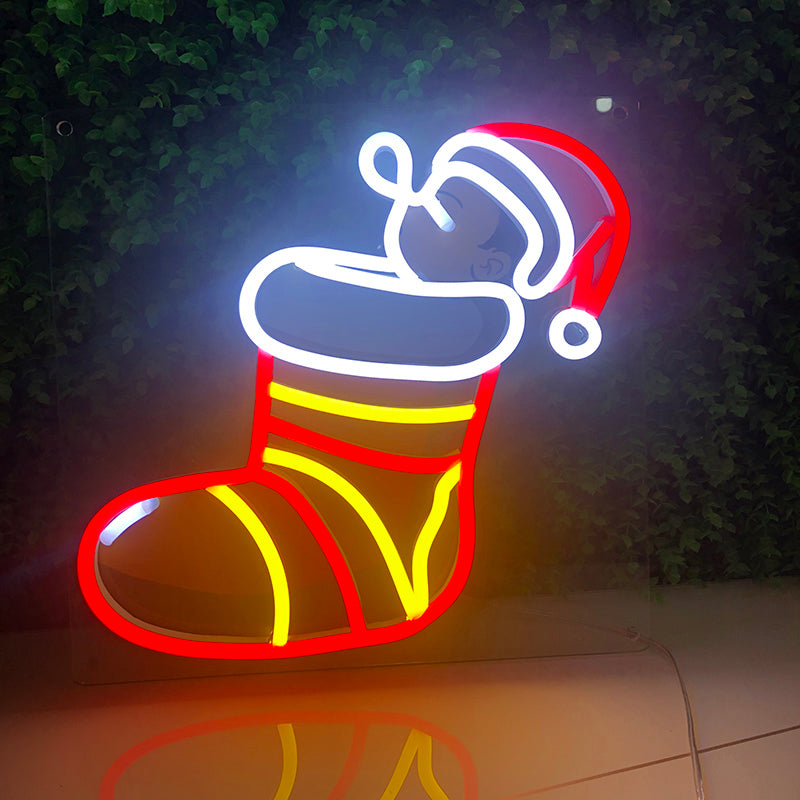 Christmas Stockings LED Neon Sign (Style 3) in Red + White + Yellow