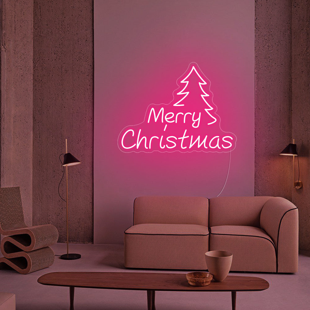 Christmas Tree LED Neon Sign (Style 1) in Hot Pink