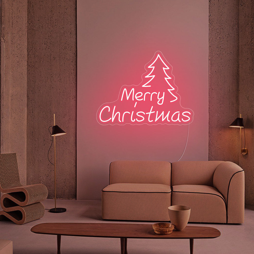 Christmas Tree LED Neon Sign (Style 1) in Light Pink