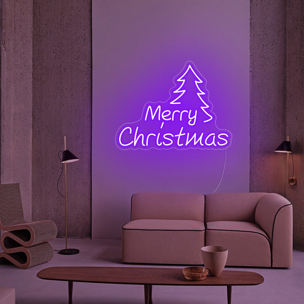 Christmas Tree LED Neon Sign (Style 1) in Ice Blue
