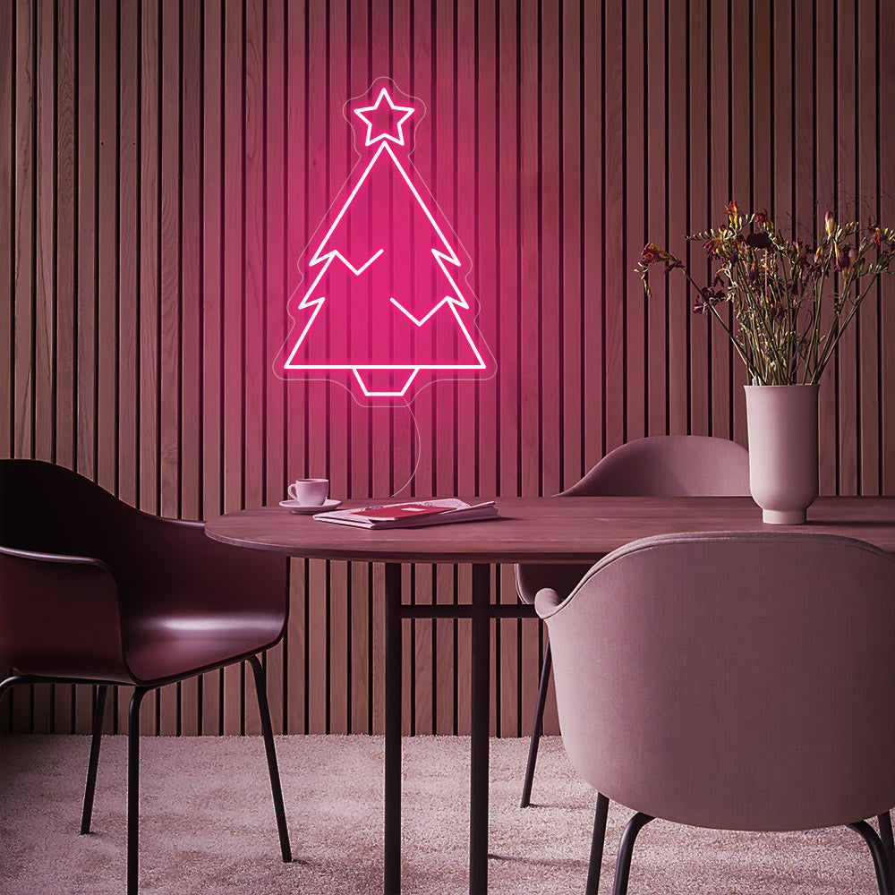 Christmas Tree with Star LED Neon Sign in Hot Pink