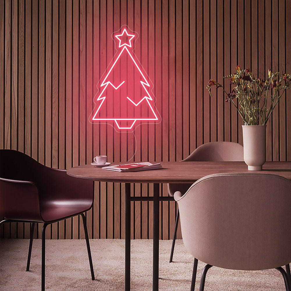 Christmas Tree with Star LED Neon Sign in Light Pink