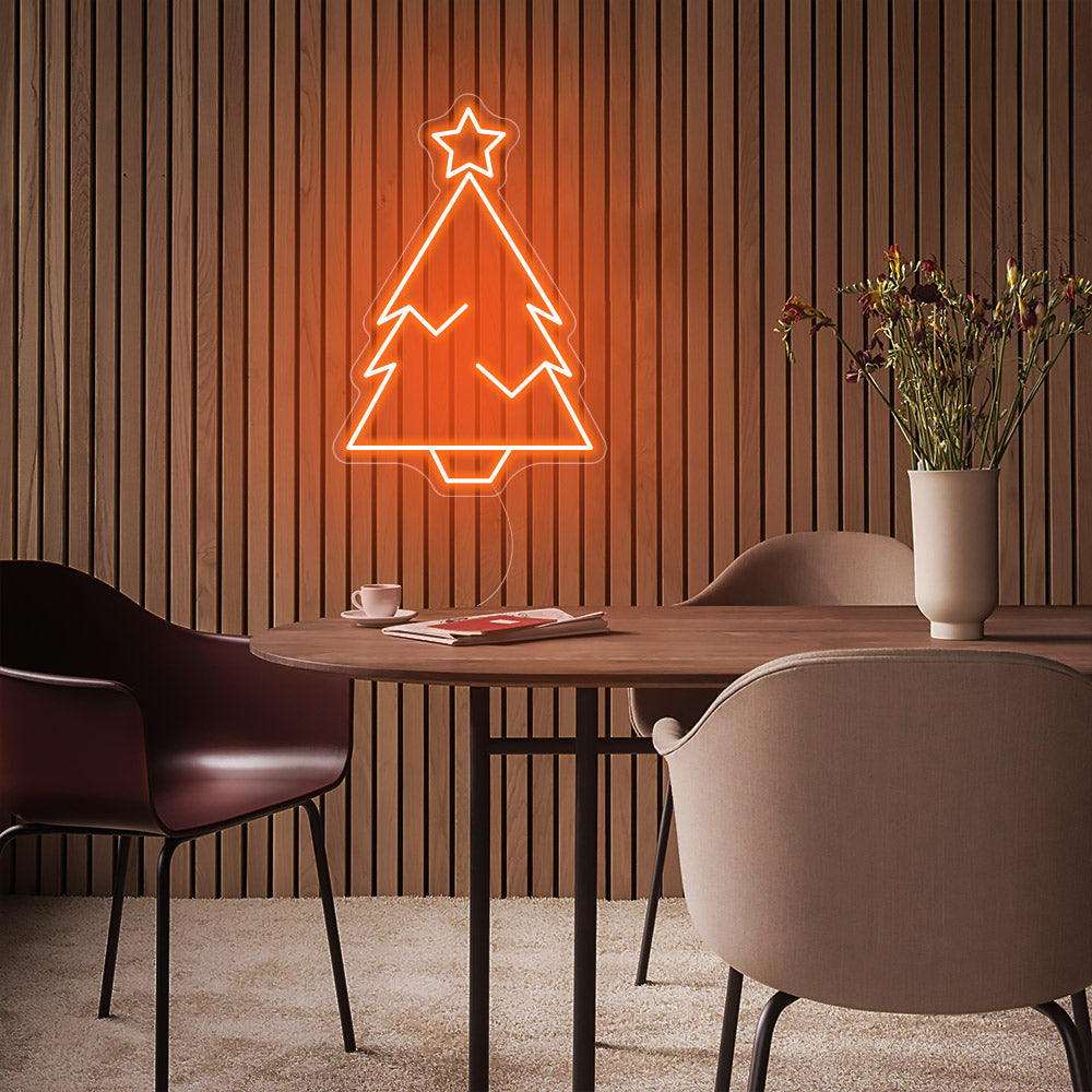Christmas Tree with Star LED Neon Sign in Orange