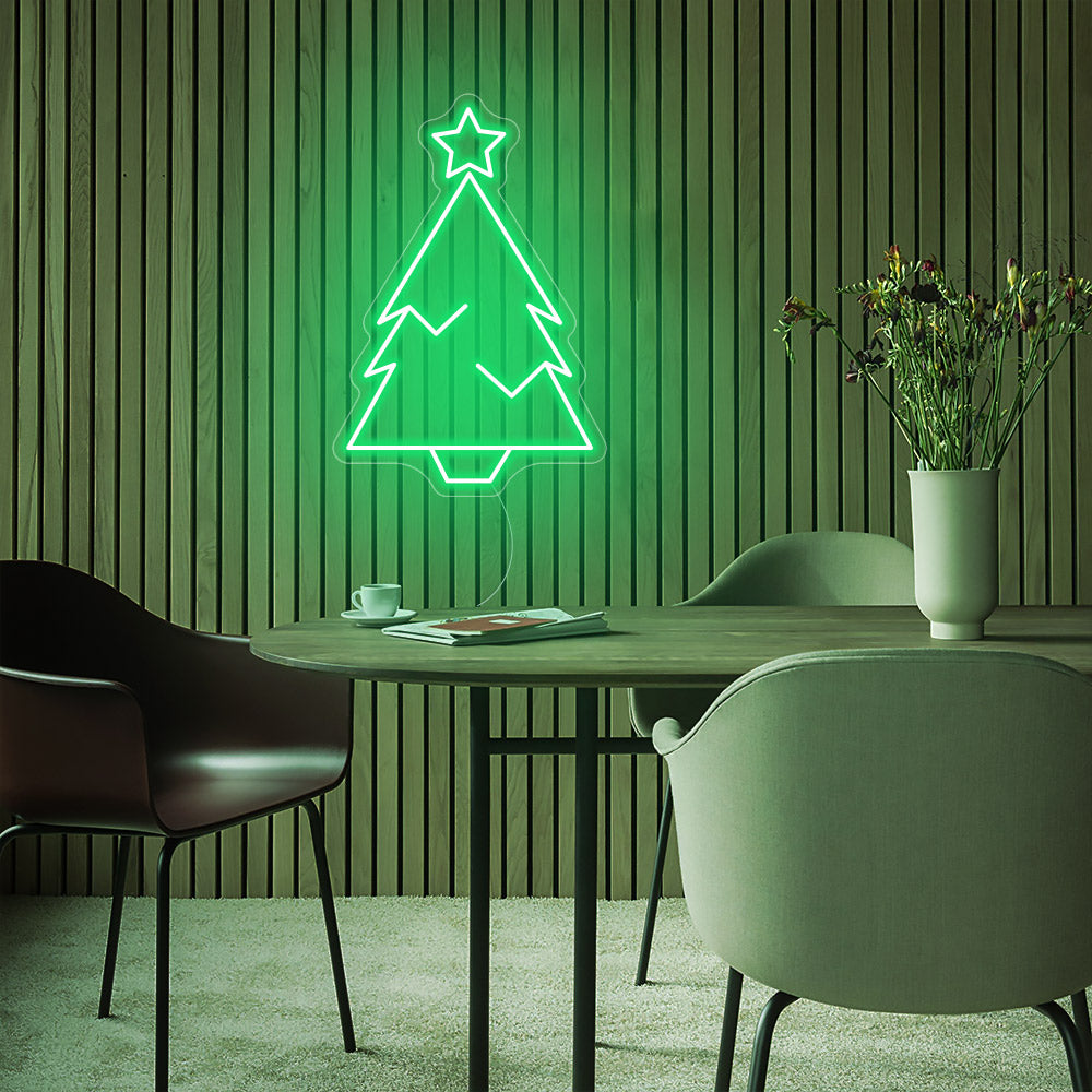 Christmas Tree with Star LED Neon Sign in Green