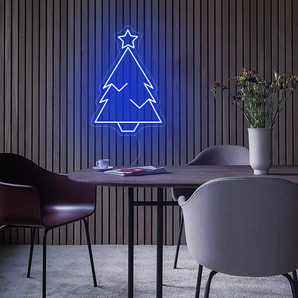 Christmas Tree with Star LED Neon Sign in Ice Blue